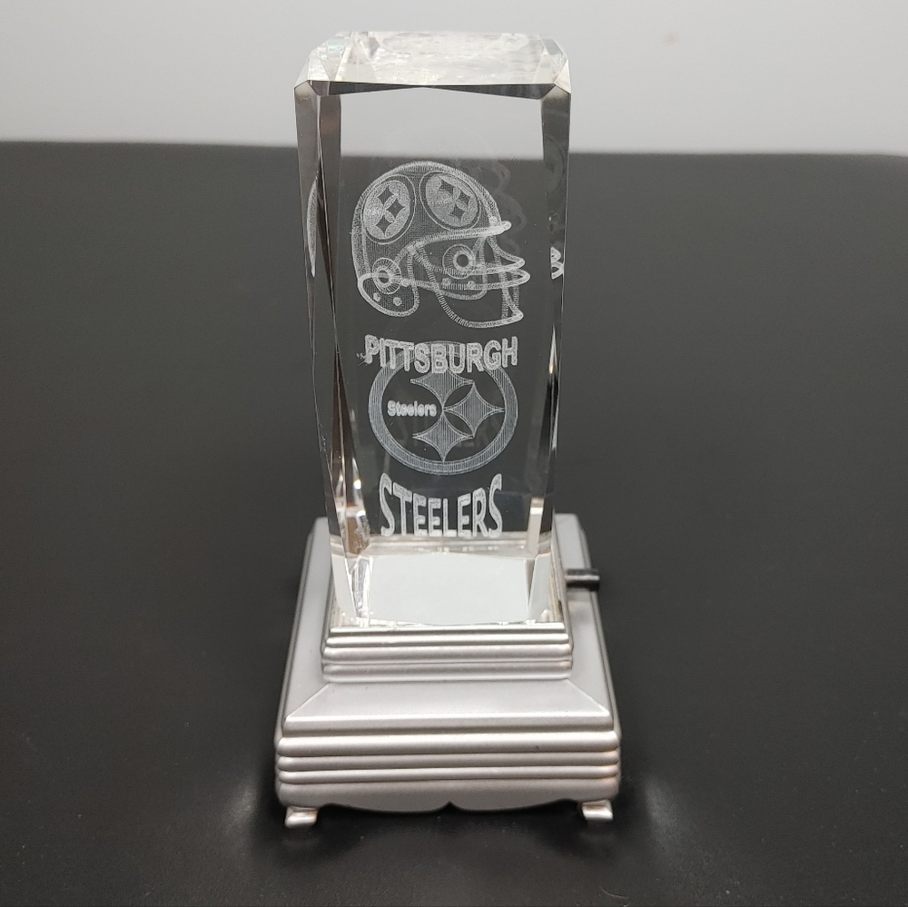 (4/$20) Pittsburgh Steelers 3D Etched Glass On Light Up Stand 6.5"H 3"W